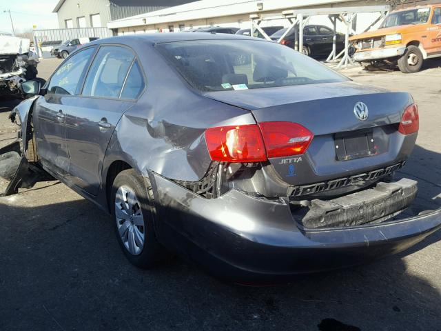 3VW1K7AJ7CM343658 - 2012 VOLKSWAGEN JETTA BASE Մոխրագույն լուսանկար 3