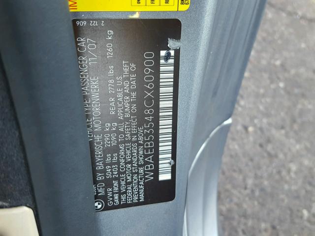 WBAEB53548CX60900 - 2008 BMW 650 I GRAY photo 10