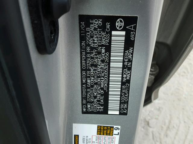 JTDKB20U053012656 - 2005 TOYOTA PRIUS SILVER photo 10