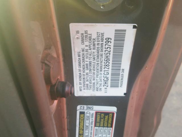2HGFG12856H525799 - 2006 HONDA CIVIC EX BROWN photo 10