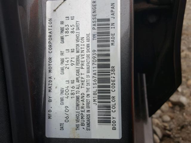 JM1BL1S67A1170939 - 2010 MAZDA 3 S GRAY photo 10