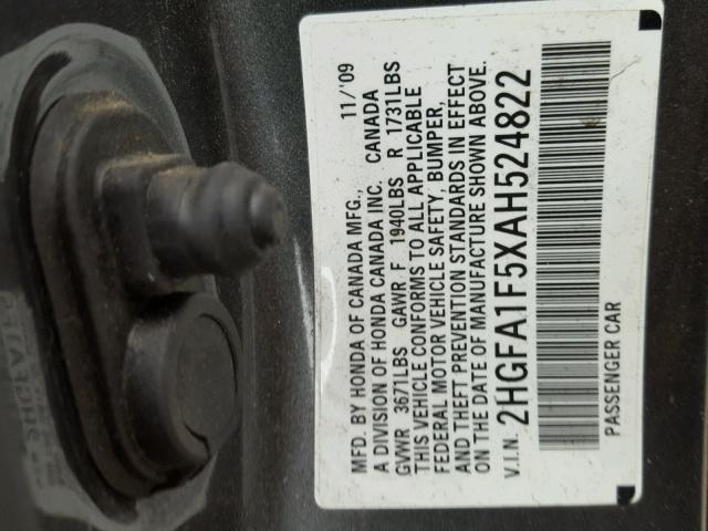 2HGFA1F5XAH524822 - 2010 HONDA CIVIC LX GRAY photo 10