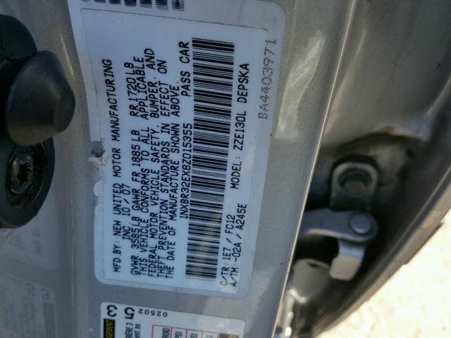 1NXBR32EX8Z015355 - 2008 TOYOTA COROLLA CE SILVER photo 10