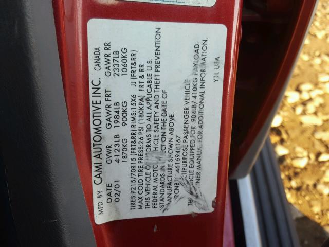 2CNBJ634616940167 - 2001 CHEVROLET TRACKER LT RED photo 10