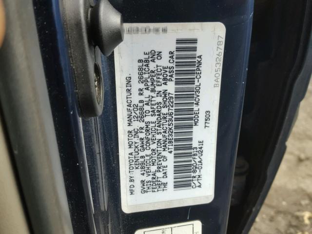 4T1BE32K53U672297 - 2003 TOYOTA CAMRY LE ლურჯი ფოტო 10