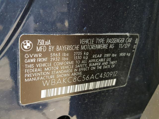 WBAYF8C51ED652887 - 2014 BMW 750 LXI BLUE photo 10