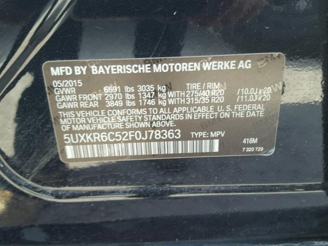 5UXKR6C52F0J78363 - 2015 BMW X5 XDRIVE5 BLACK photo 10