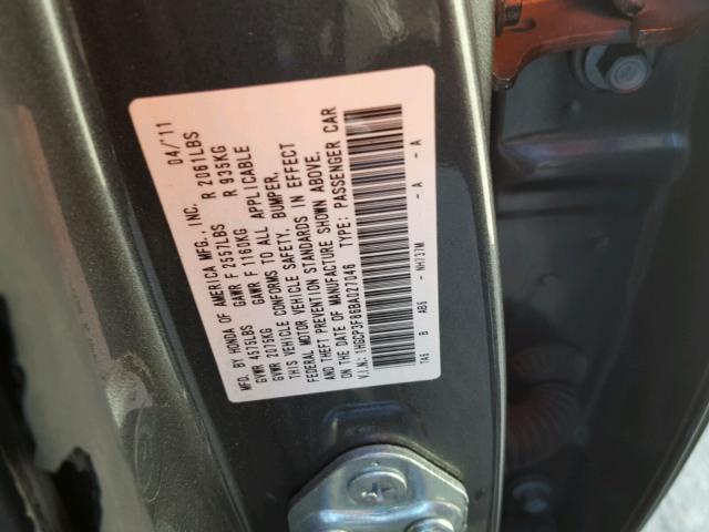 1HGCP3F86BA027046 - 2011 HONDA ACCORD EXL GRAY photo 10