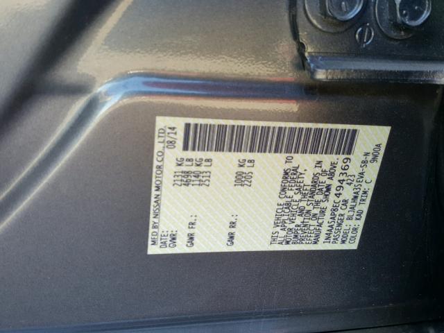 1N4AA5AP8EC494369 - 2014 NISSAN MAXIMA S GRAY photo 10