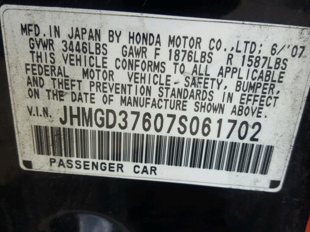JHMGD37607S061702 - 2007 HONDA FIT S 黑色 照片 10