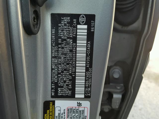 4T1BE32K06U648428 - 2006 TOYOTA CAMRY LE GRAY photo 10