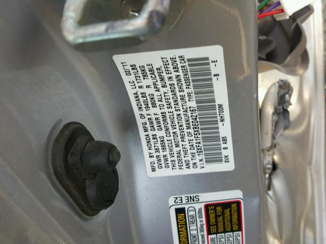 19XFA1F5XBE042167 - 2011 HONDA CIVIC LX SILVER photo 10