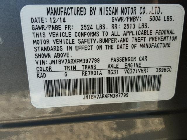 JN1BV7ARXFM397799 - 2015 INFINITI Q50 BASE Gris foto 10