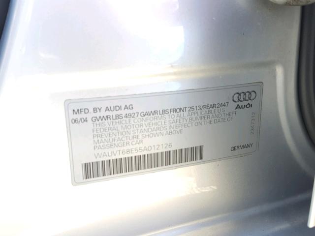 WAUVT68E55A012126 - 2005 AUDI A4 3.0 AVA SILVER photo 10