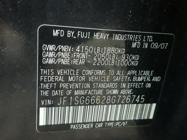 JF1SG66628G726745 - 2008 SUBARU FORESTER S 黑色 照片 10