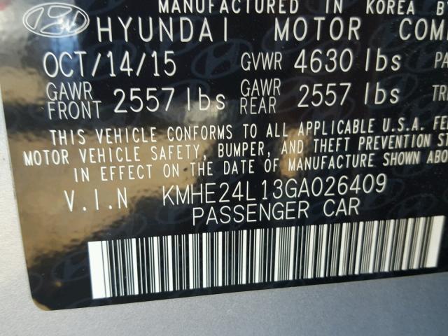 KMHE24L13GA026409 - 2016 HYUNDAI SONATA HYB GRAY photo 10