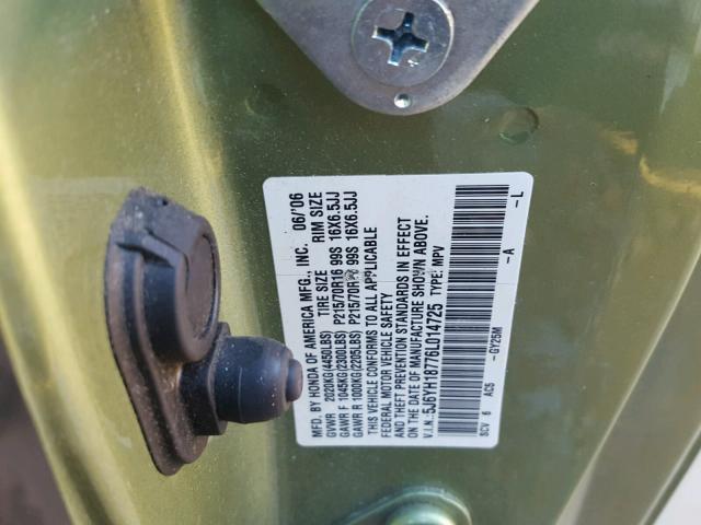 5J6YH18776L014725 - 2006 HONDA ELEMENT EX GREEN photo 10