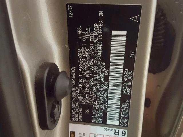 JTEZU17R98K010544 - 2008 TOYOTA 4RUNNER LI TAN photo 10