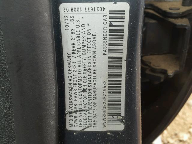 WVWRH63B23P246589 - 2003 VOLKSWAGEN PASSAT GLX GRAY photo 10