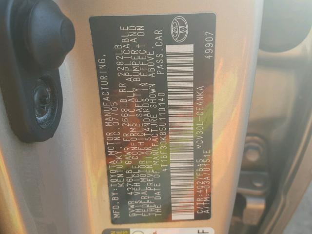 4T1BF30K85U110140 - 2005 TOYOTA CAMRY LE ოქროსფერი ფოტო 10
