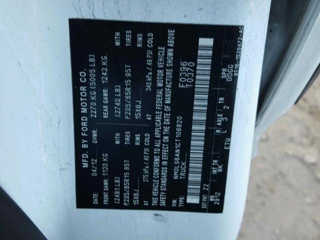 NM0LS6AN1CT106820 - 2012 FORD TRANSIT CO WHITE photo 10