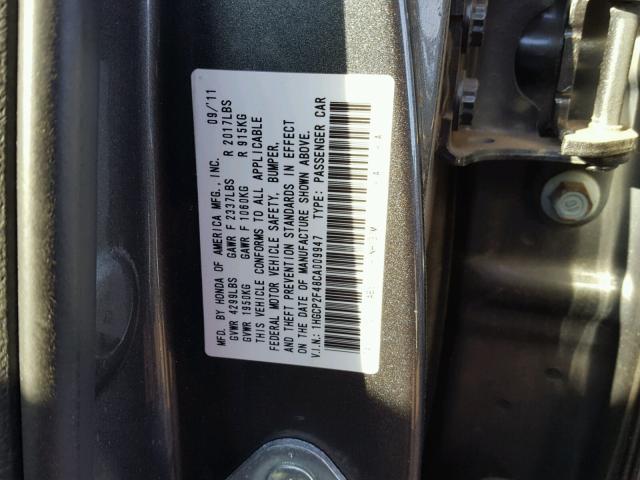 1HGCP2F48CA009947 - 2012 HONDA ACCORD LXP GRAY photo 10