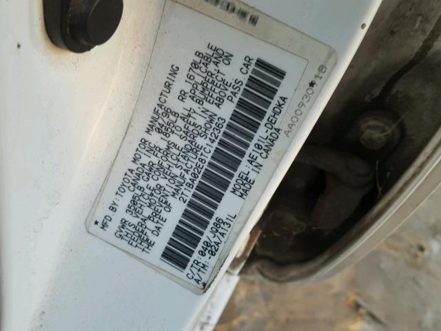 2T1BA02E8TC142363 - 1996 TOYOTA COROLLA WHITE photo 10