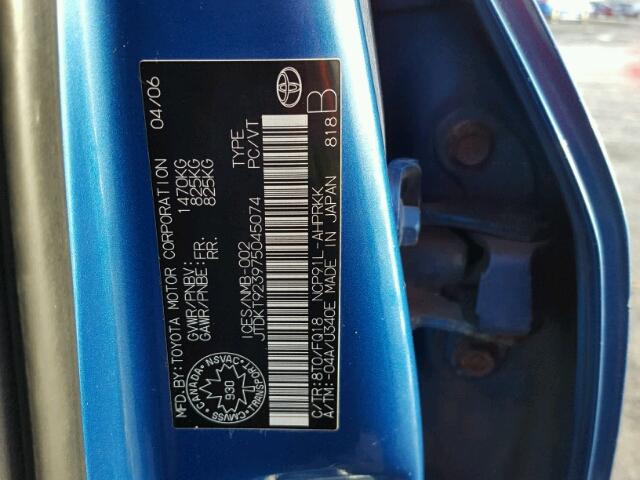 JTDKT923975045074 - 2007 TOYOTA YARIS BLUE photo 10