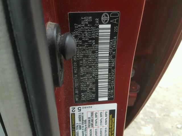 2T1BR32E08C864198 - 2008 TOYOTA COROLLA CE RED photo 10