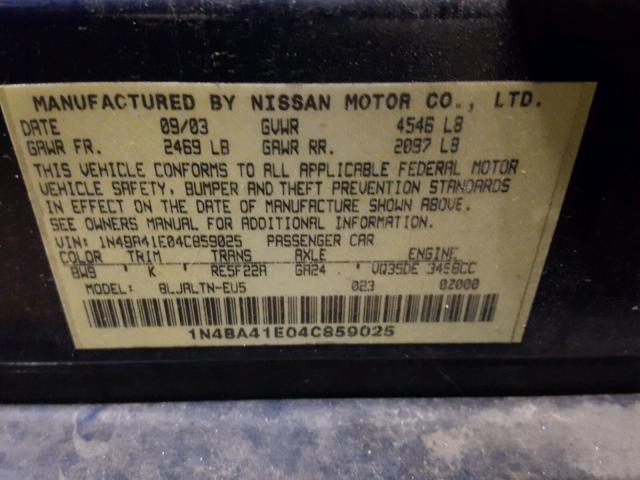 1N4BA41E04C859025 - 2004 NISSAN MAXIMA SE BLUE photo 10