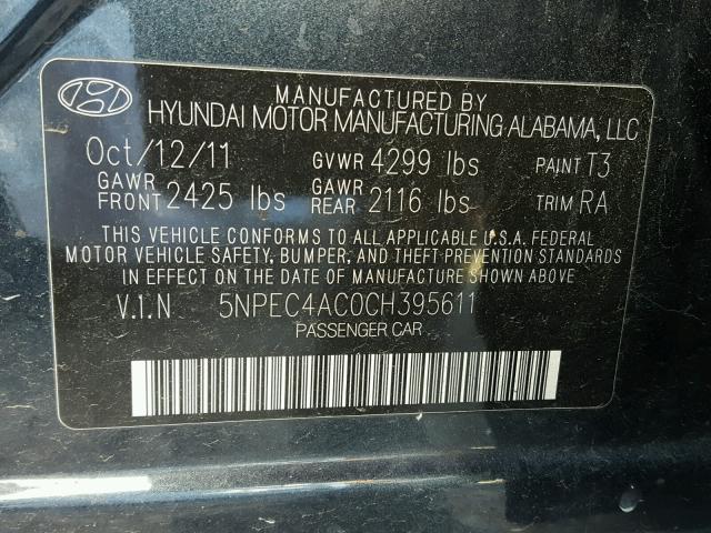 5NPEC4AC0CH395611 - 2012 HYUNDAI SONATA SE BLUE photo 10