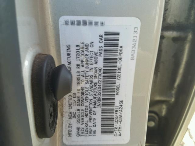 1NXBR32E04Z273040 - 2004 TOYOTA COROLLA CE SILVER photo 10