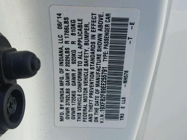 19XFB2F89EE255791 - 2014 HONDA CIVIC EX WHITE photo 10