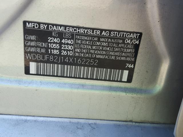 WDBUF82J14X162252 - 2004 MERCEDES-BENZ E 320 4MAT SILVER photo 10