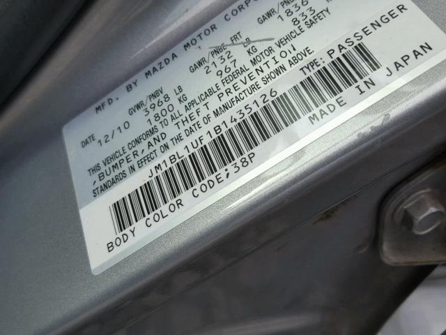 JM1BL1UF1B1435126 - 2011 MAZDA 3 I SILVER photo 10