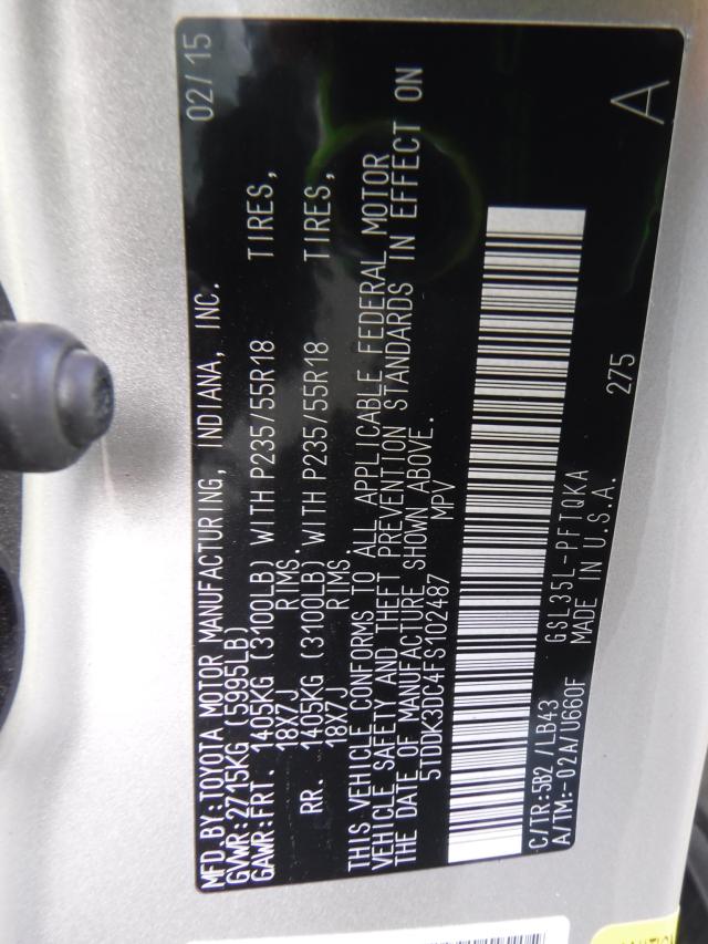 5TDDK3DC4FS102487 - 2015 TOYOTA SIENNA XLE GOLD photo 10