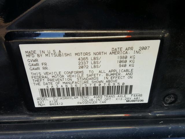 4A3AB36F37E076950 - 2007 MITSUBISHI GALANT ES BLACK photo 10