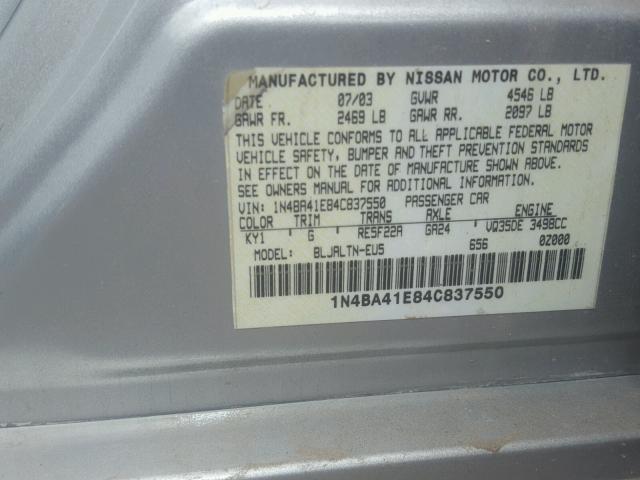 1N4BA41E84C837550 - 2004 NISSAN MAXIMA SE SILVER photo 10