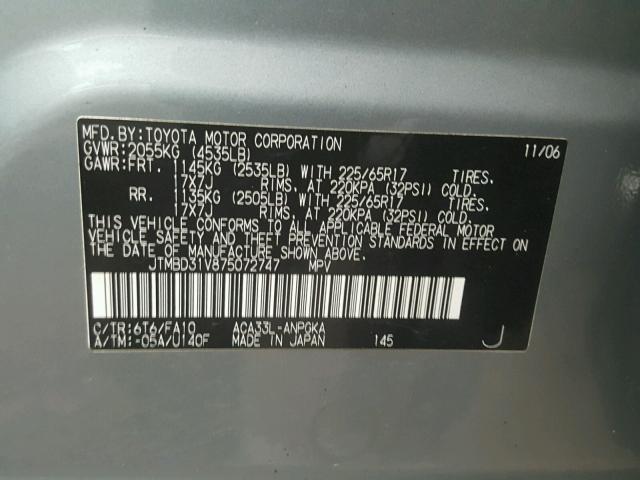 JTMBD31V875072747 - 2007 TOYOTA RAV4 LIMIT GRAY photo 10