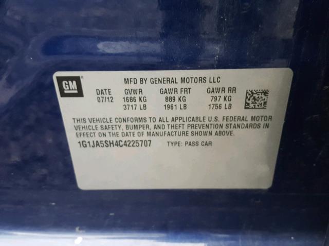 1G1JA5SH4C4225707 - 2012 CHEVROLET SONIC LS 蓝色 照片 10