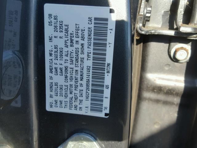 1HGCP26858A141462 - 2008 HONDA ACCORD EXL CHARCOAL photo 10