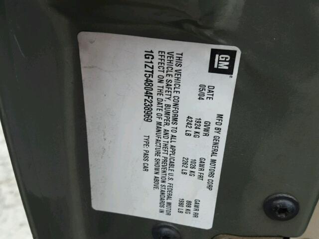 1G1ZT54804F238969 - 2004 CHEVROLET MALIBU LS მწვანე ფოტო 10