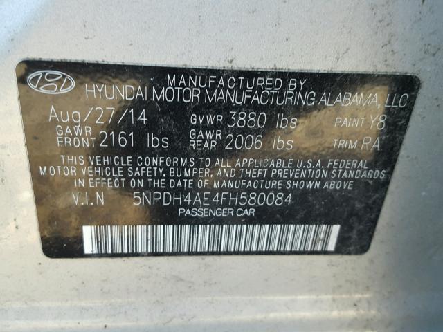 5NPDH4AE4FH580084 - 2015 HYUNDAI ELANTRA SE SILVER photo 10