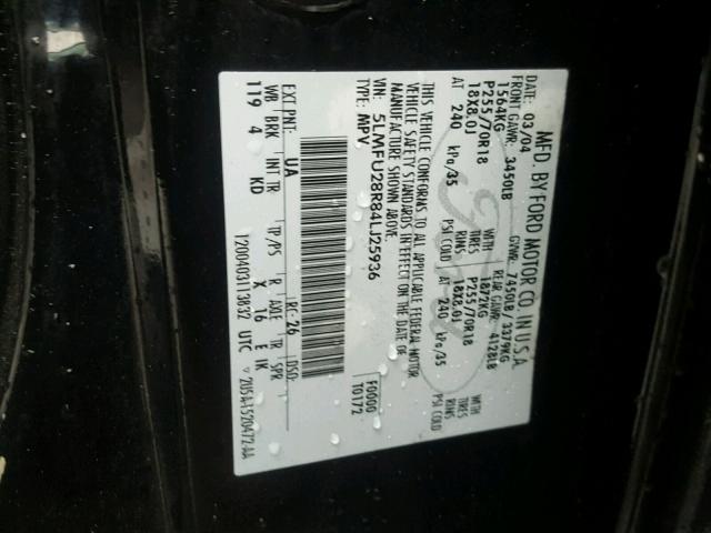 5LMFU28R84LJ25936 - 2004 LINCOLN NAVIGATOR BLACK photo 10