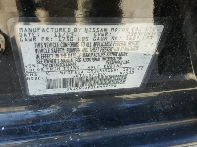 3N1CN7AP3EK444592 - 2014 NISSAN VERSA S BLACK photo 10