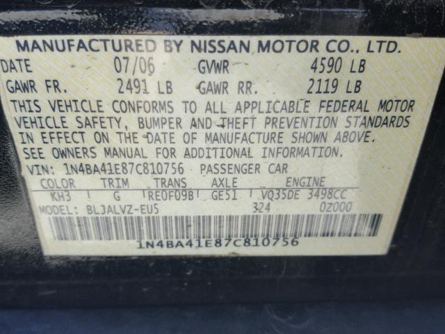 1N4BA41E87C810756 - 2007 NISSAN MAXIMA SE BLACK photo 10