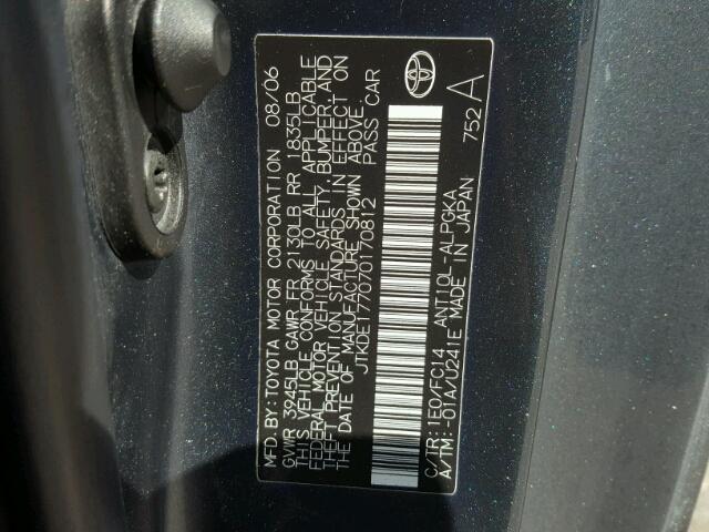 JTKDE177070170812 - 2007 TOYOTA SCION TC 灰色 照片 10