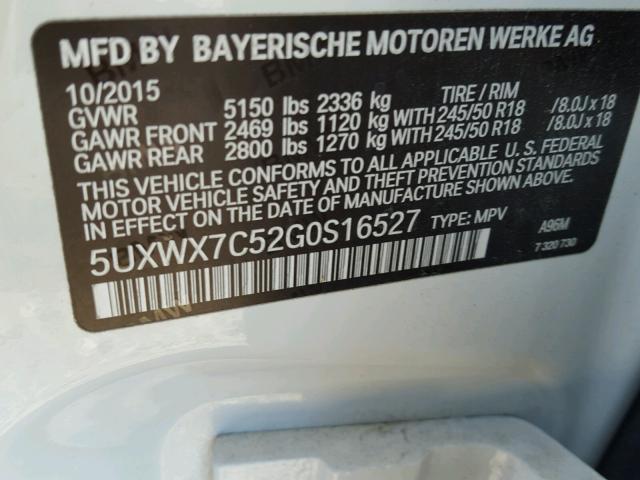 5UXWX7C52G0S16527 - 2016 BMW X3 XDRIVE3 WHITE photo 9