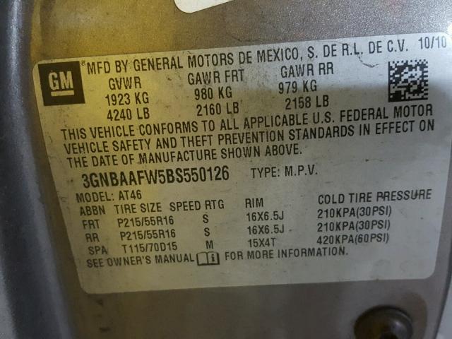 3GNBAAFW5BS550126 - 2011 CHEVROLET HHR LS Gris foto 10