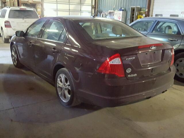 3FAHP0HA9CR249449 - 2012 FORD FUSION SE BURGUNDY photo 3